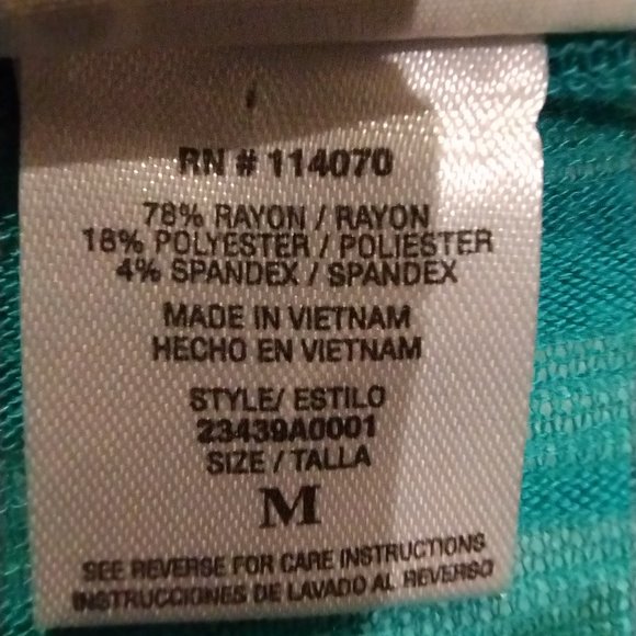 LONG T-Shirt MEDIUM Turquoise with Small Beads & Pattern on Front - Picture 3 of 4